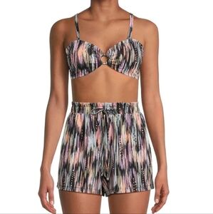 Women 2XAbstract Ikat Bikini Top & Shorts Set Festival Summer Beach Y2K Grunge